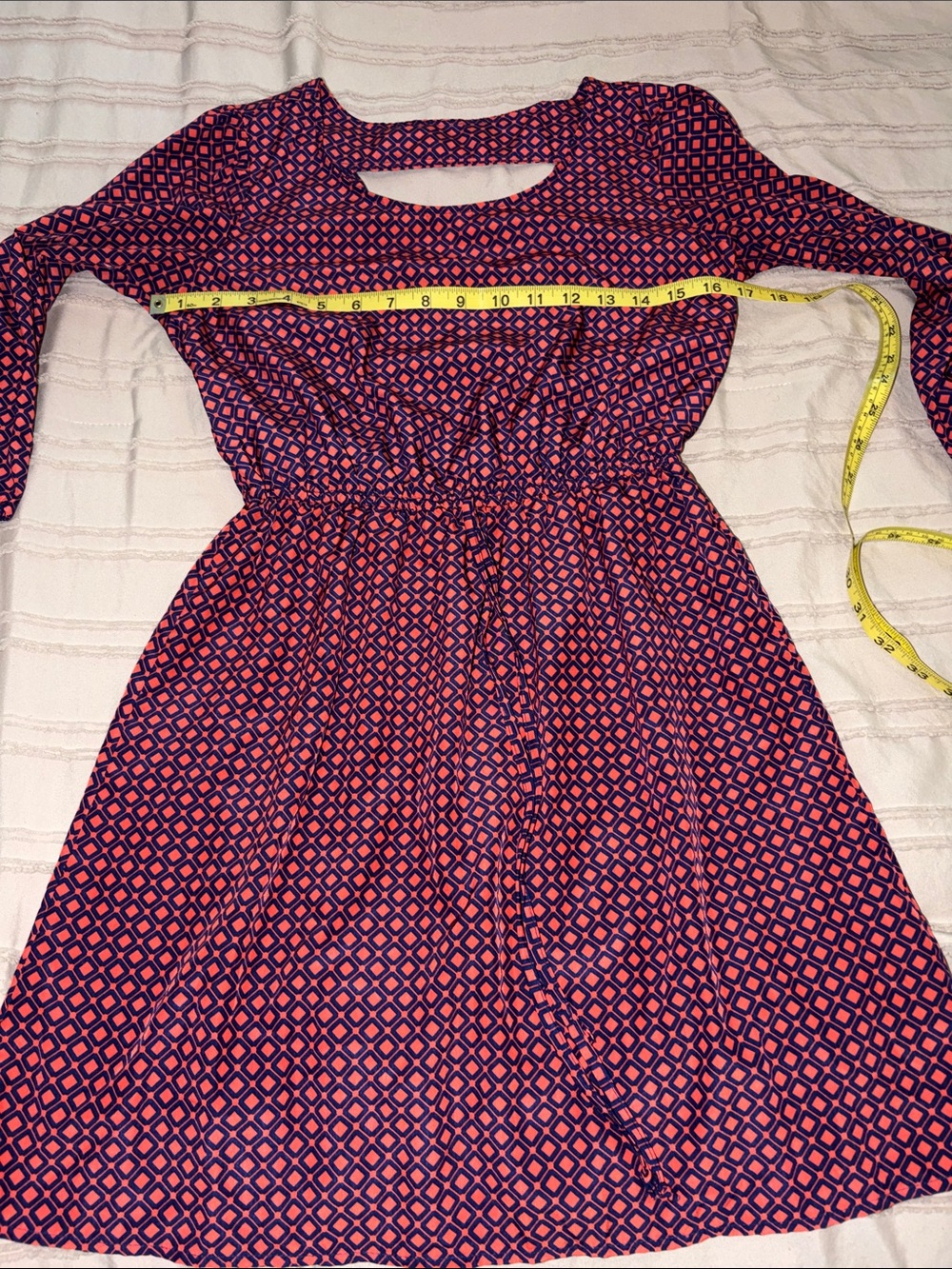 BeBop Navy and Pink Geometric Long Sleeve Dress